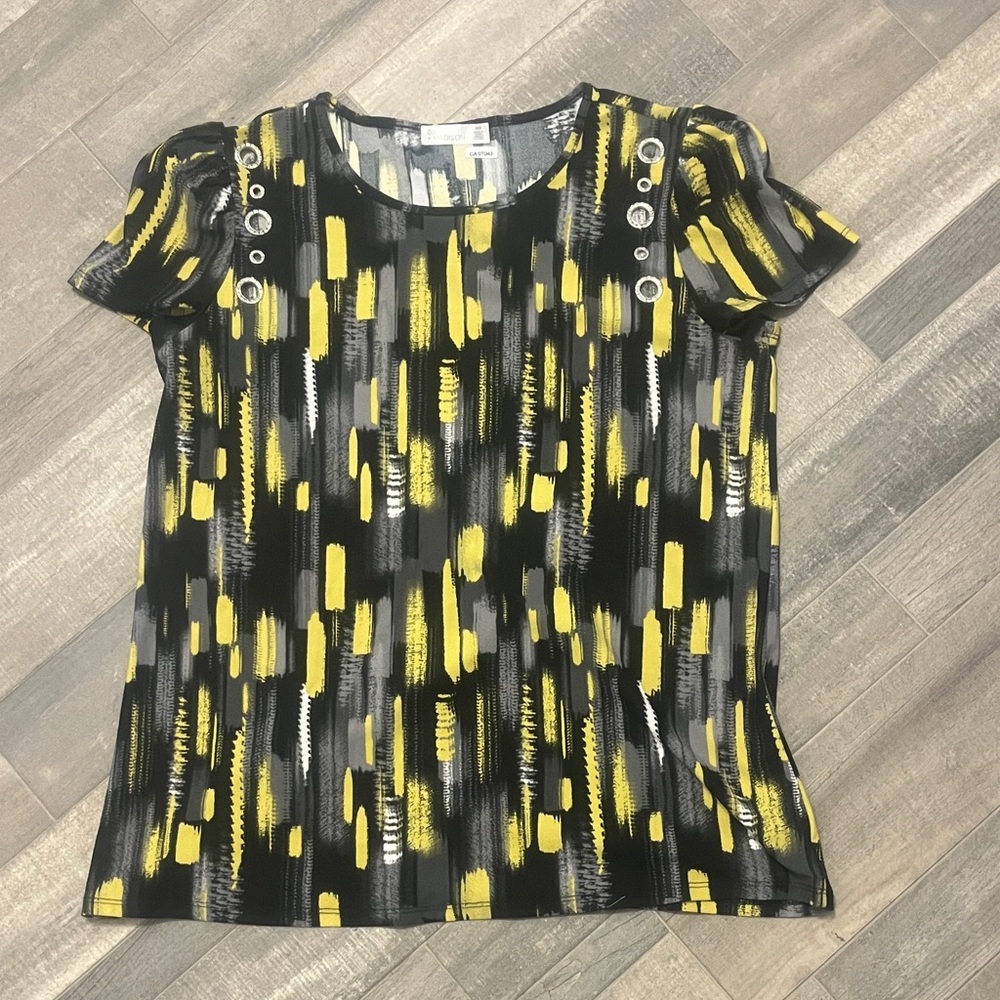 Madison Black and Yellow Abstract Top